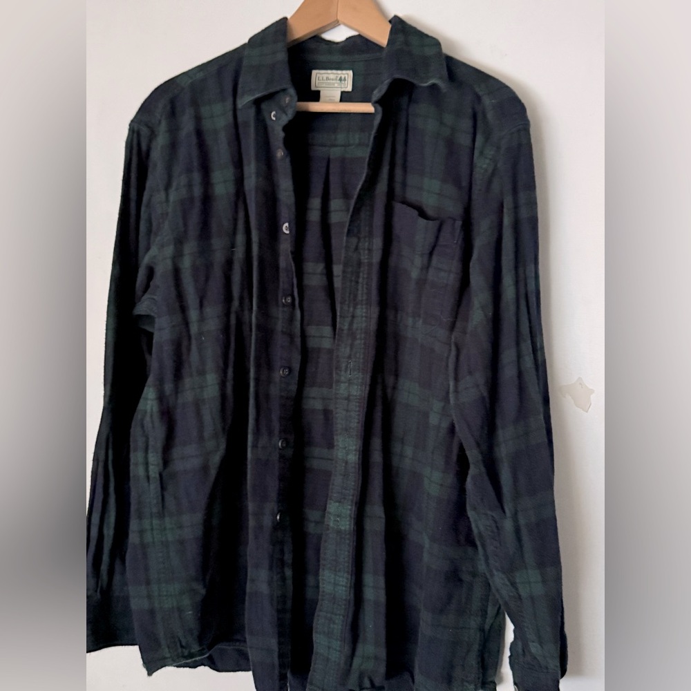 L.L. Bean Black and Dark Green Plaid Button-Down Shirt